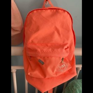 victoria secret pink orange backpack with pins